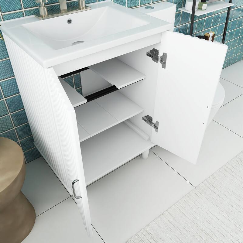 24" Freestanding Solid Wood and MDF Bathroom Vanity Set with Two Doors